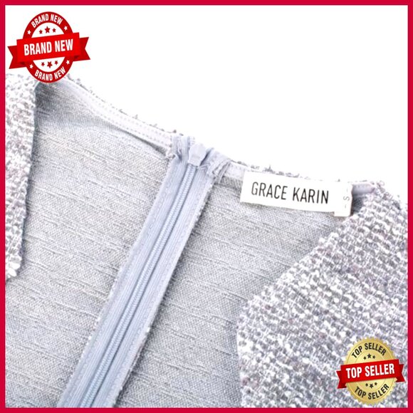 Tweed Pencil Dress Cap Sleeve Bodycon Slim Fit Elegant Work Cocktail - Picture 3 of 5